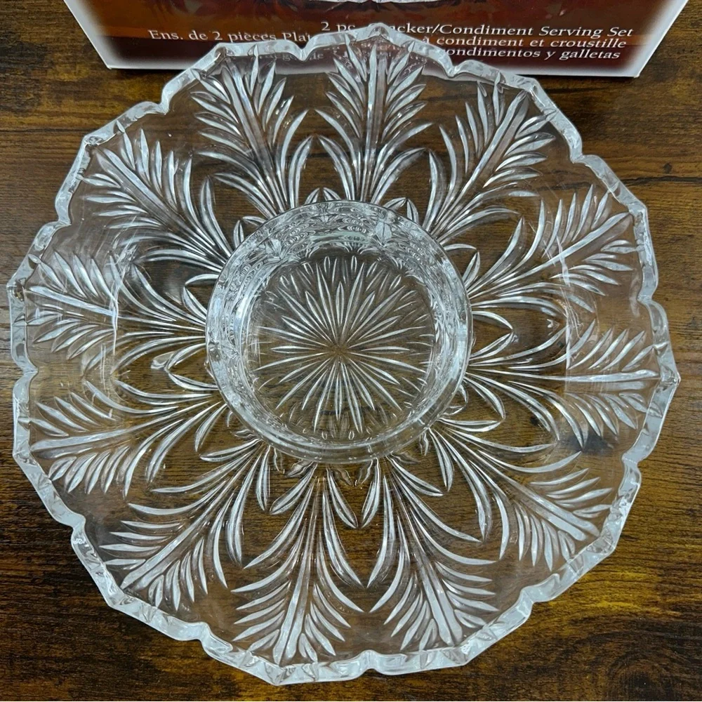Fifth Avenue Crystal Portico 2pc Cracker & Condiment Serving Set New In Box
